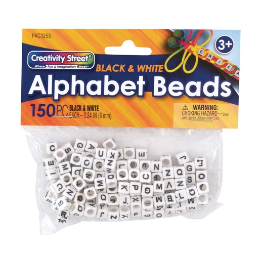 [AC3255 PAC] Black & White 6 mm Alphabet Beads 150 Count