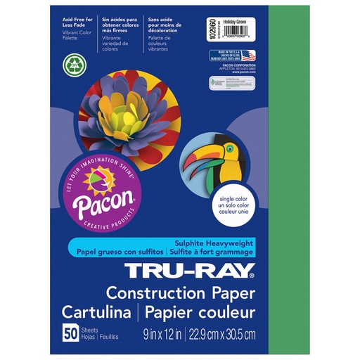 [102960 PAC] Holiday Green 9" x 12" Construction Paper 50 Sheets