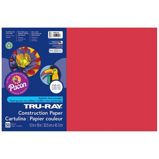 [102994 PAC] Holiday Red 12" x 18" Construction Paper 50 Sheets