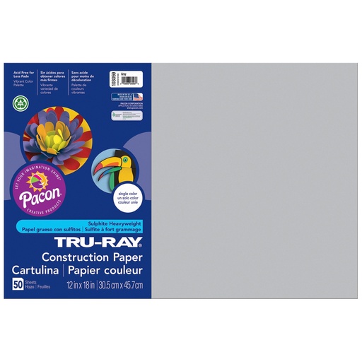 [103059 PAC] Gray 12" x 18" Construction Paper 50 Sheets