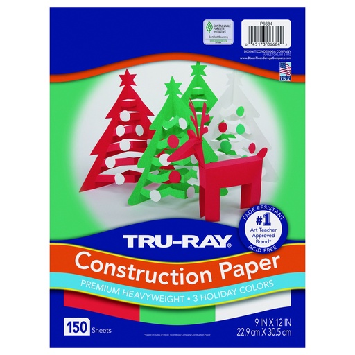 [6684 PAC] Holiday Assortment 9" x 12" Construction Paper 150 Sheets