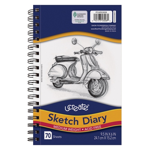 [CAR53008 PAC] 9 1/2" x 6" Medium Weight Sketch Diary 70 Sheets