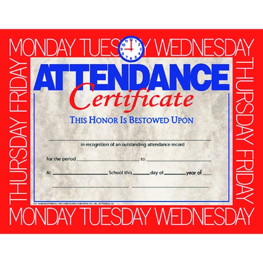 [VA580 H] Attendance Certificates Pack of 30