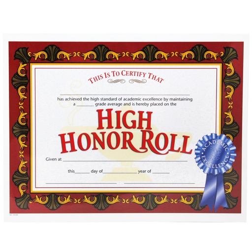 [VA586 H] High Honor Roll Certificates Pack of 30