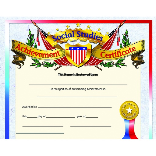 [VA675 H] Social Studies Achievement Certificates Pack of 30