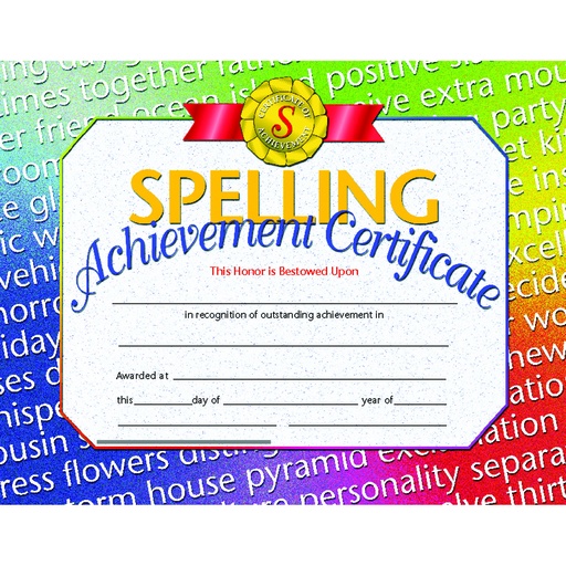 [VA676 H] Spelling Achievement Certificates Pack of 30