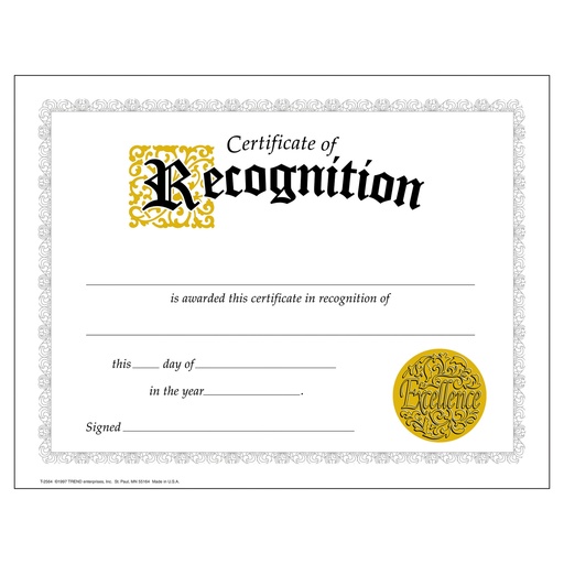 [2564 T] Certificate of Recognition Classic Certificates 30 ct