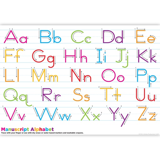 [95703 ASH] Manuscript Handwriting 13" x 19" Learning Placemat Pack of 10