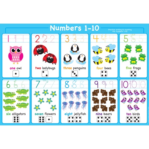 [95707 ASH] 1-10 Numbers 13" x 19" Learning Placemat Pack of 10