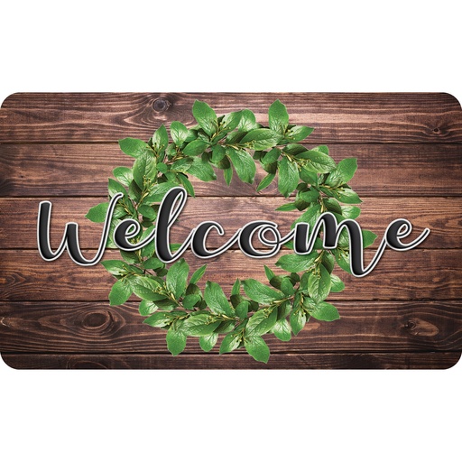 [91304 ASH] Green Wreath on Wood Welcome Mat 18" x 30"