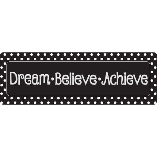 [91421 ASH] Dream Believe, Achieve, Black with White Dots Mat Runner 15.5" x 47"