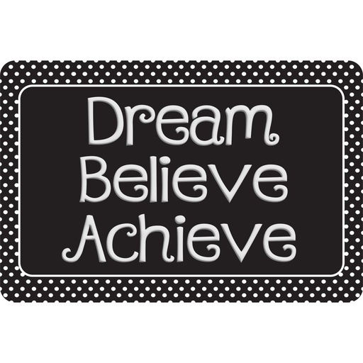 [91584 ASH] Dream, Believe, Achieve, Black with White Dots Welcome Mat 15.5" x 23.5"