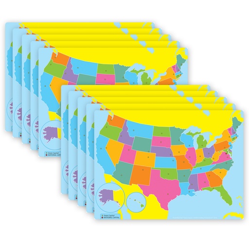 [97003 ASH] US Map 13" x 9 1/2" Smart Poly® PosterMat Pals Pack of 10