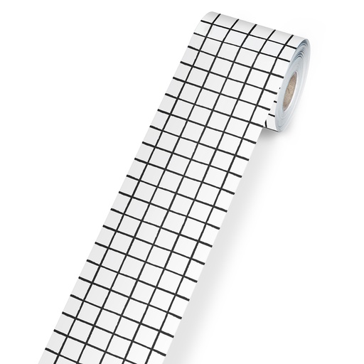 [108512 CD] Happily Ever Elementary Black & White Grid Rolled Straight Bulletin Board Borders 65 Feet