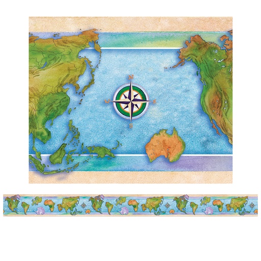 [3304 EP] World Continents Straight Border Trim 35 Feet