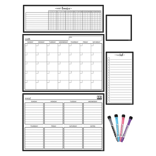 [77407 TCR] Black & White Dry-Erase Magnetic Calendar Set