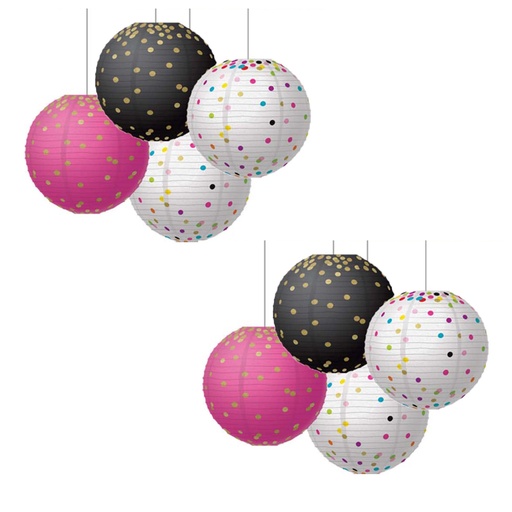 [77472-2 TCR] Gold Foil & Confetti 8" Hanging Paper Lanterns 12ct