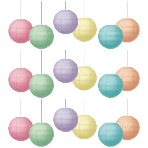 [77523-3 TCR] Pastel Pop 8" Hanging Paper Lanterns 18ct