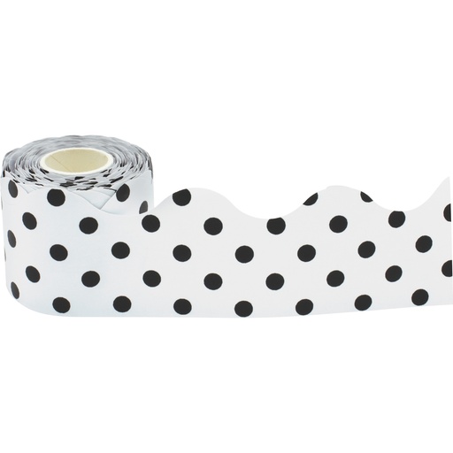 [8946 TCR] Black Polka Dots on White Scalloped Rolled Border Trim