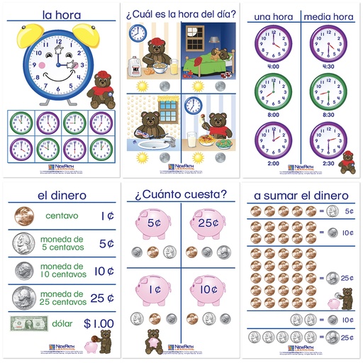 [930325 NP] Spanish Time & Money Bulletin Board Chart Set of 6