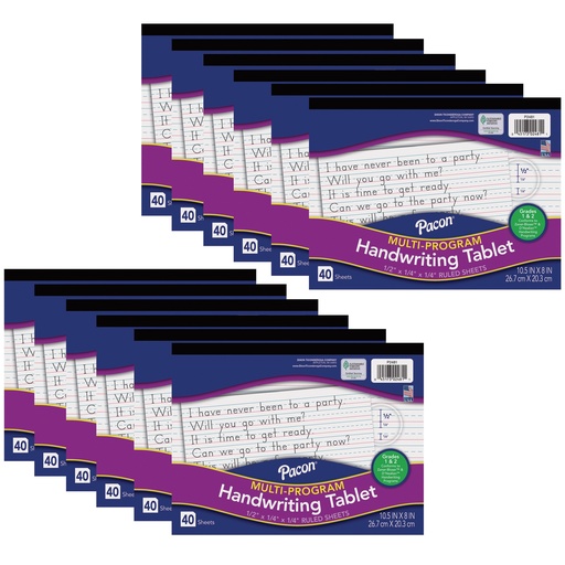 [2481-12 PAC] 10 1/2" x 8" D'Nealian/Zaner-Bloser Multi-Program 1/2" x 1/4" x 1/4" Ruled Long Handwriting Tablets Pack of 12