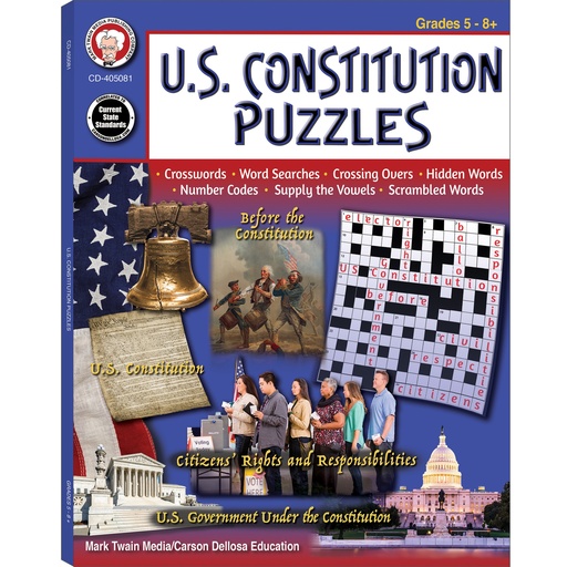 [405081 CD] U.S. Constitution Puzzles Workbook Grades 5-12