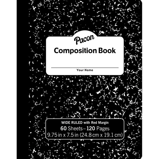 [MMK37118 PAC] 9 3/4" x 7 1/2" 3/8" Ruled with Margin Black Marble Composition Book