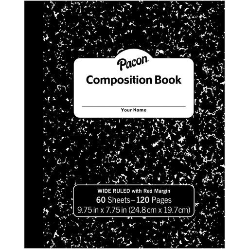 [MMK37130 PAC] 9 3/4" x 7 3/4" 3/8" Ruled with Margin Black Marble Composition Book