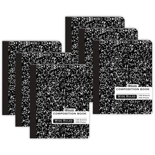 [508-6 BAZ] Wide Ruled Black Marble Composition Books Pack of 6