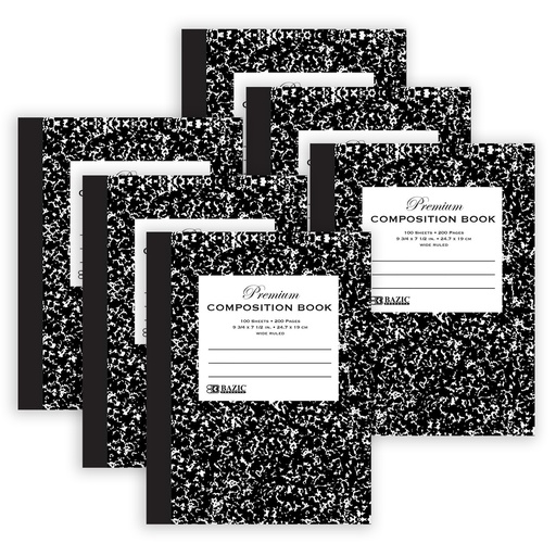 [5090-6 BAZ] Wide Ruled Black Marble Premium Composition Books Pack of 6