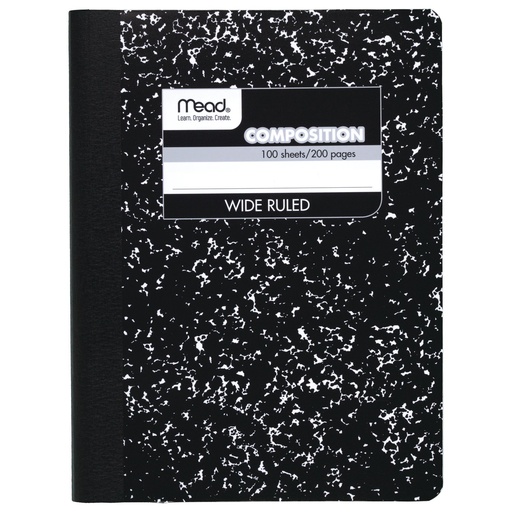 [09910 MEA] Wide Ruled Black Marble Composition Book