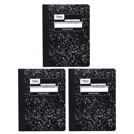 [09910-3 MEA] Wide Ruled Black Marble Composition Books Pack of 3