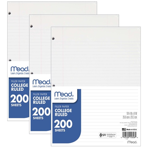 [15326-3 MEA] College Ruled Notebook Filler Paper 600 Sheets