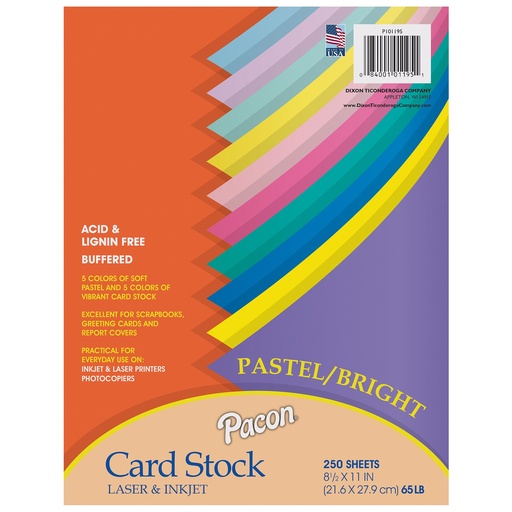 [101195 PAC] Pastel & Bright 8 1/2" x 11" Card Stock Assortment  250 Sheets