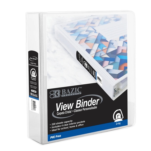 [4170 BAZ] White 1" PVC-Free Slant-D Ring View Binder with 4-Pockets