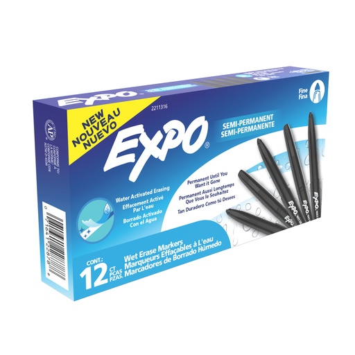 [2211316 SAN] Black Fine Expo Wet Erase Markers 12ct