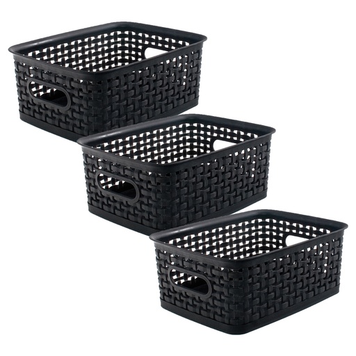 [36000-3 AVT] Small Black Plastic Weave Bins 3ct