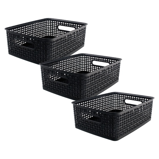 [36003-3 AVT] Black Medium Plastic Weave Bins 3ct