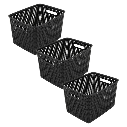 [36006-3 AVT] Large Black Plastic Weave Bins 3ct