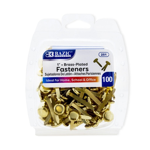 [251 BAZ] 1" Brass-Plated Fasteners Pack of 100