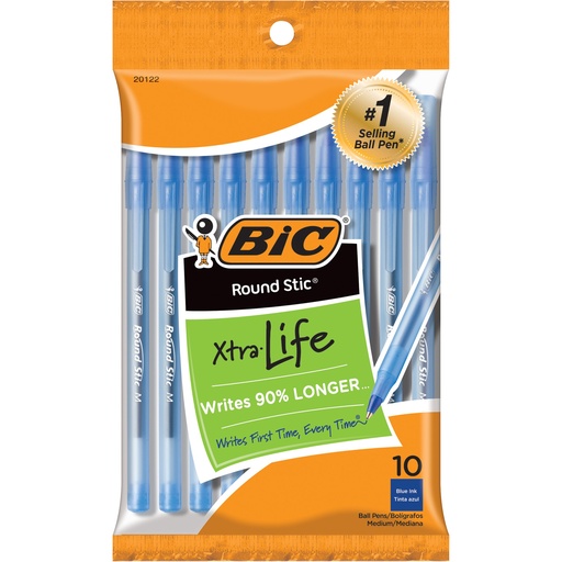 [GSMP101BE BIC] Medium Point Blue Round Stic® Xtra Life Ballpoint Pen Pack of 10