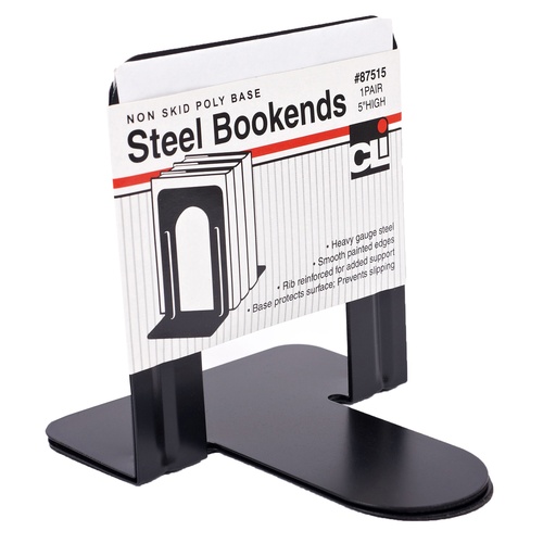 [87515 CLI] Black 5" Steel Bookends with Non-Skid Base Pair