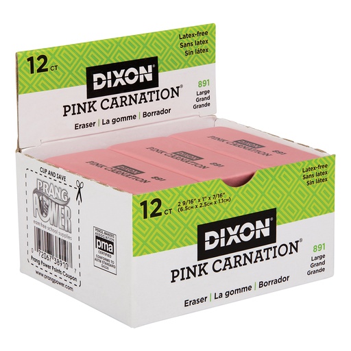 [38910 DIX] Large Pink Carnation Erasers Pack of 12