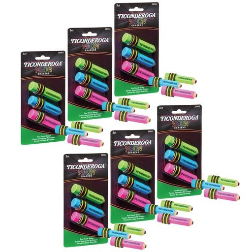 [38963-6 DIX] Neon Pencil Shaped Erasers 18ct