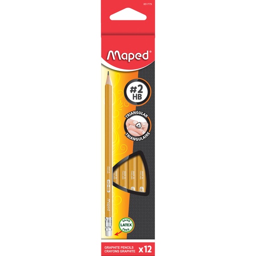 [851779ZT MAP] Essentials Yellow Triangular Graphite #2 Pencils Pack of 12