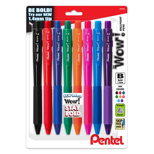 [BK444BP8M PEN] Assorted Wow! Retractable Bold Line Ballpoint Pen 8-Pack