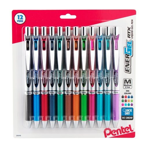 [BL77BP12M PEN] Assorted EnerGel RTX Retractable Medium Liquid Gel Pen 12-Pack