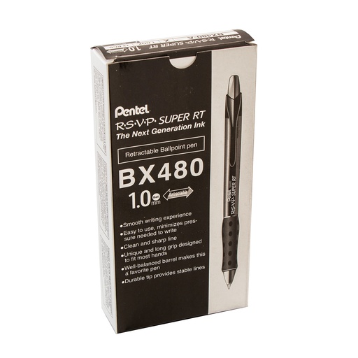 [BX480A-12 PEN] Black R.S.V.P.® Super RT Retractable Ballpoint Pen Pack of 12