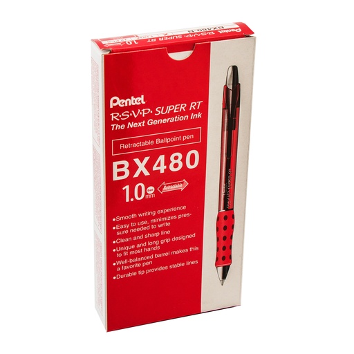 [BX480B-12 PEN] Red R.S.V.P.® Super RT Retractable Ballpoint Pen Pack of 12