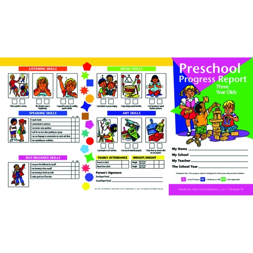 [PRC1 H] Age 3 Preschool Progress Report Cards 10 Per Pack 